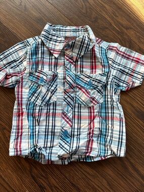 Plaid Button-Down Shirt - Red, Blue & White
